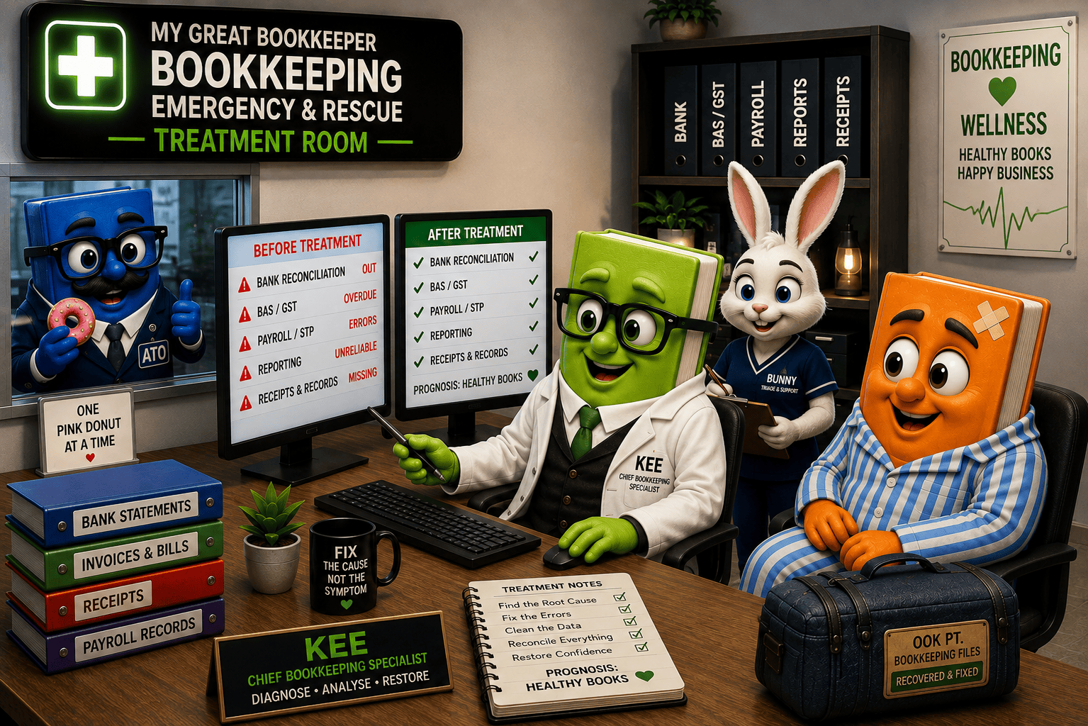 Bookkeeping Systems & Workflow | My Great Bookkeeper Bookkeeping systems and workflow showing bank reconciliation, BAS, payroll, receipts and reporting being organised by My Great Bookkeeper.