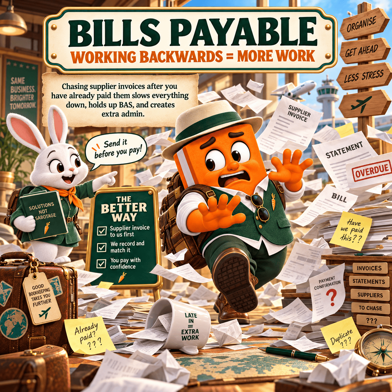 Ook showing why supplier invoices should be sent to the bookkeeper before payment, avoiding chasing invoices, BAS delays and extra bookkeeping work.